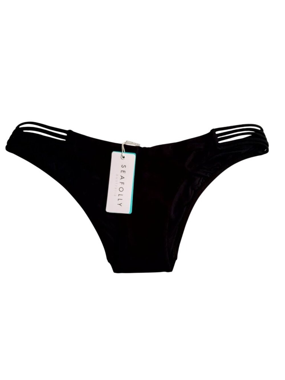 Seafolly Black Bikini Bottoms Size 14 With Strappy Sides Nylon/Elastane